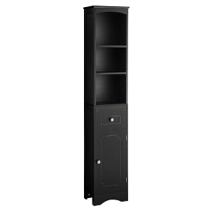 TiramisuBest Tall Bathroom Cabinet, Freestanding Storage Cabinet with Drawer, MDF Board, Adjustable Shelf, Black - 1 of 4