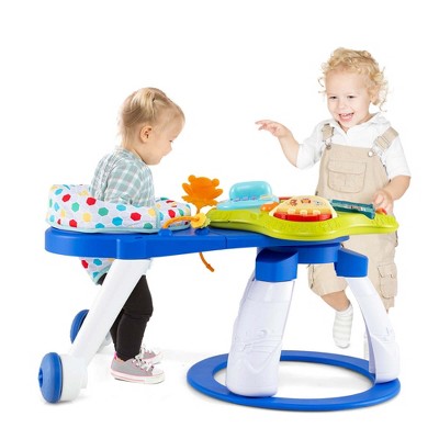 Costway 3 in 1 Baby Stationary Activity Center Walk-Around Kids Play Table Set Blue