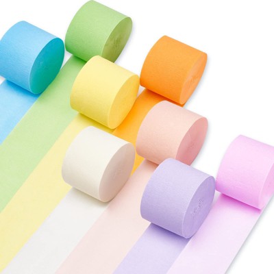 PartyWoo Crepe Paper Streamers Pastel Colors 8 Rolls 656 ft 1.8 Inch x 82 Ft Roll