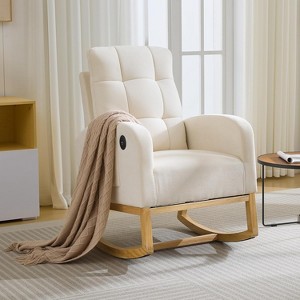 Glider Rocker Chairs for Nursery, Modern Rocking Armchair with Footrest and Side Pocket - 1 of 4