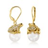 Ross-Simons 9.5-10mm Cultured Pearl and 1.50 ct. t.w. White Topaz Frog Drop Earrings With Sapphires in 18kt Gold Over Sterling - 3 of 4