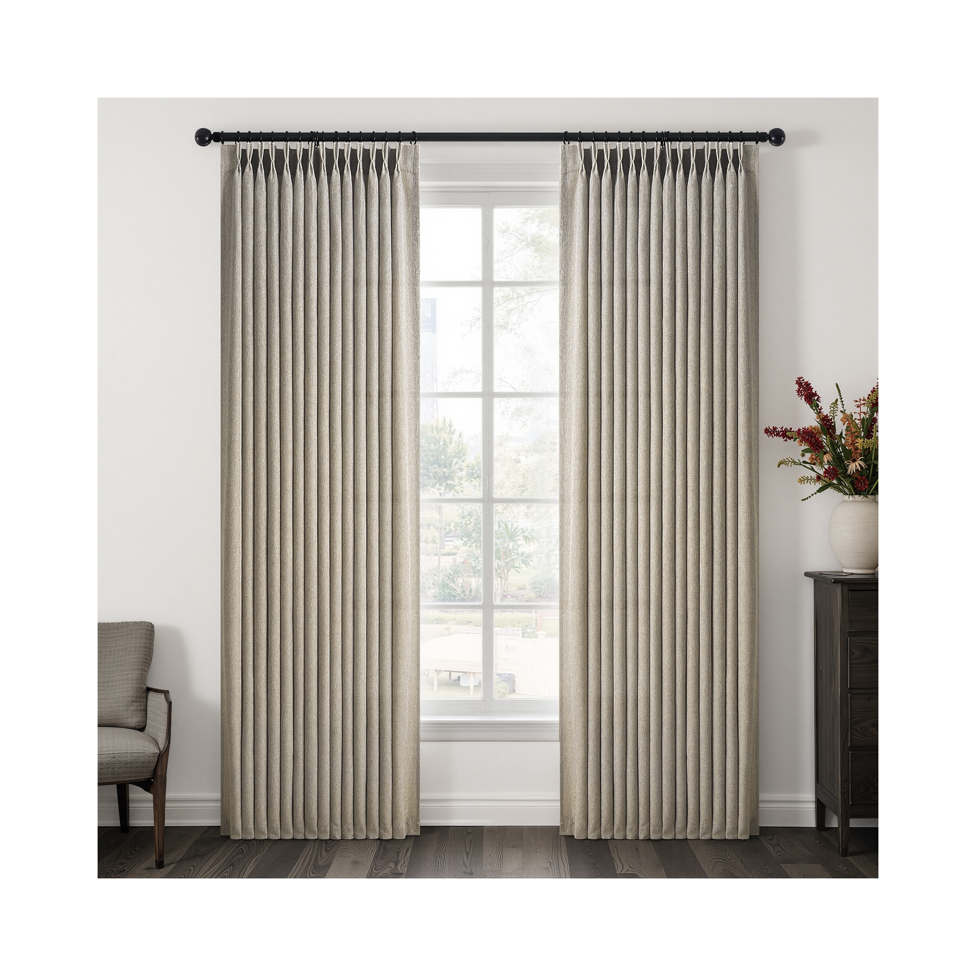 Linen Pinch Pleated Curtains 96 Inch Length 2 Panels for Living Room Bedroom Linen Textured Semi Sheer Privacy Window Drapes