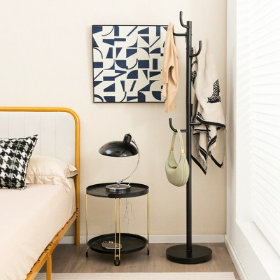 Black Metal Coat Rack with Umbrella Stand and Hooks