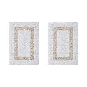 Hotel 2 PC Bath Rug 100% Premium Cotton Tufted Weave Two Tone Reversible Bathroom Rug, Super Soft Absorbent, Machine Washable Bath Mat - 1 of 4