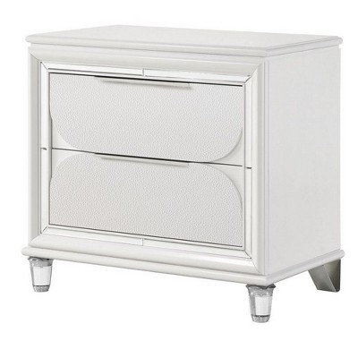 Royal Hampton 30 Inch Nightstand, 2 Drawers, Mirror Trim, Acrylic Legs