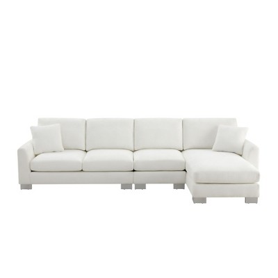 NicBex L-Shaped Chenille Sectional Sofa,5-Seat Couch Set with 2 Pillows and Chaise for Living Room,Apartment,Office,White