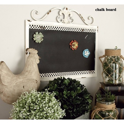 Metal Sign Scroll Top Wall Decor with Chalkboard White - Olivia & May: Iron Frame, Vertical Orientation, Carving Artwork - image 1 of 4