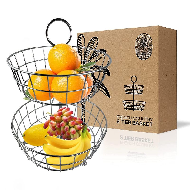 Regal Trunk & Co 2 Tier Fruit Basket for Kitchen, Wire Fruit Organizer Bowl for Kitchen, 1 of 4