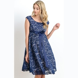 Hello Miz Women's Floral Lace Maternity Dress with Ribbon - 1 of 4