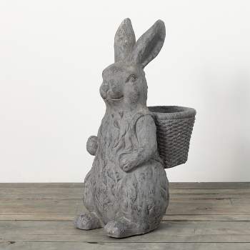 26"H Sullivans Charcoal Rabbit Basket Planter, Gray