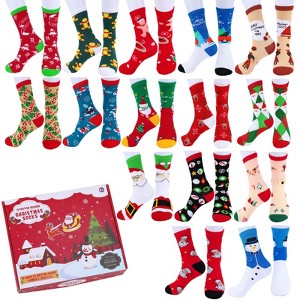 15 Pairs Crew Christmas Holiday Socks - Cozy Funny Cotton Knit Xmas Soft Socks - Men Women Girls - Winter Novelty Christmas Gift - 1 of 4