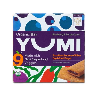 YUMI Clean Label Certified Organic Bar, Blueberry & Purple Carrot Baby Snacks - 3.7oz/5ct