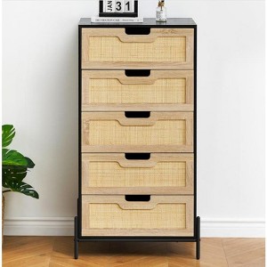5-Drawer Rattan Dresser Chest Modern Farmhouse Storage Cabinet for Bedroom, Living Room, Hallway and Entryway - 1 of 4
