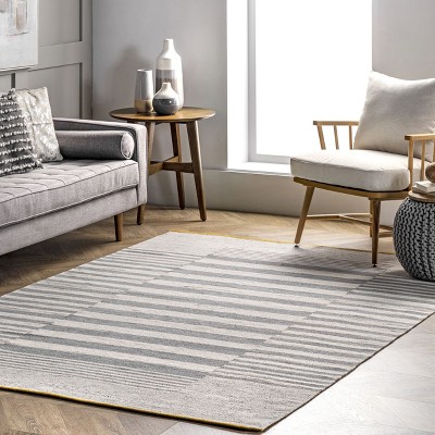 Handmade Gray and White Cotton Striped Rectangular Area Rug, 5'x8'