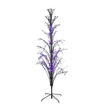 Northlight 4' Pre-Lit Black Cascade Outdoor Halloween Twig Tree, Purple Lights