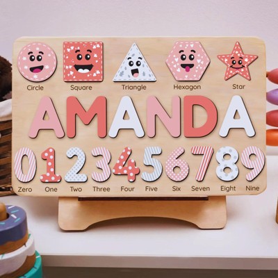 Huxxion Personalized Wooden Shaped & Numbers Name Puzzle, Gifts For 1 2 3 Year Old, Wooden Name Puzzle For Kids, Montessori Toys | Kindly Toys NP20