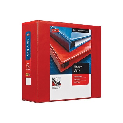 Staples Heavy Duty 4" 3-Ring View Binder Red (24698) 82661