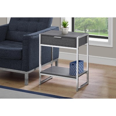 Gray Wood and Chrome Metal Rectangular Accent Table with Storage