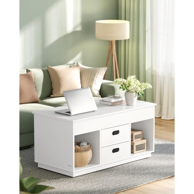 White Lift-Top Coffee Table with Storage and Drawers