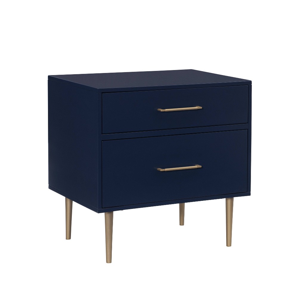 Photos - Storage Сabinet Linon Gloria Modern Mixed Material 2 Drawer Nightstand Navy with Gold Accents  