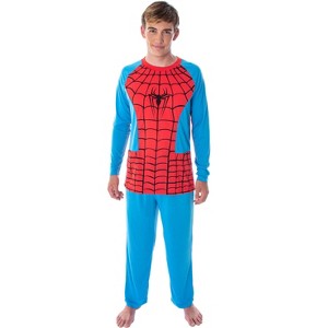 Marvel Men's Classic Spider-Man Costume Raglan Top And Pants Pajama Set Classic Spidey - 1 of 4