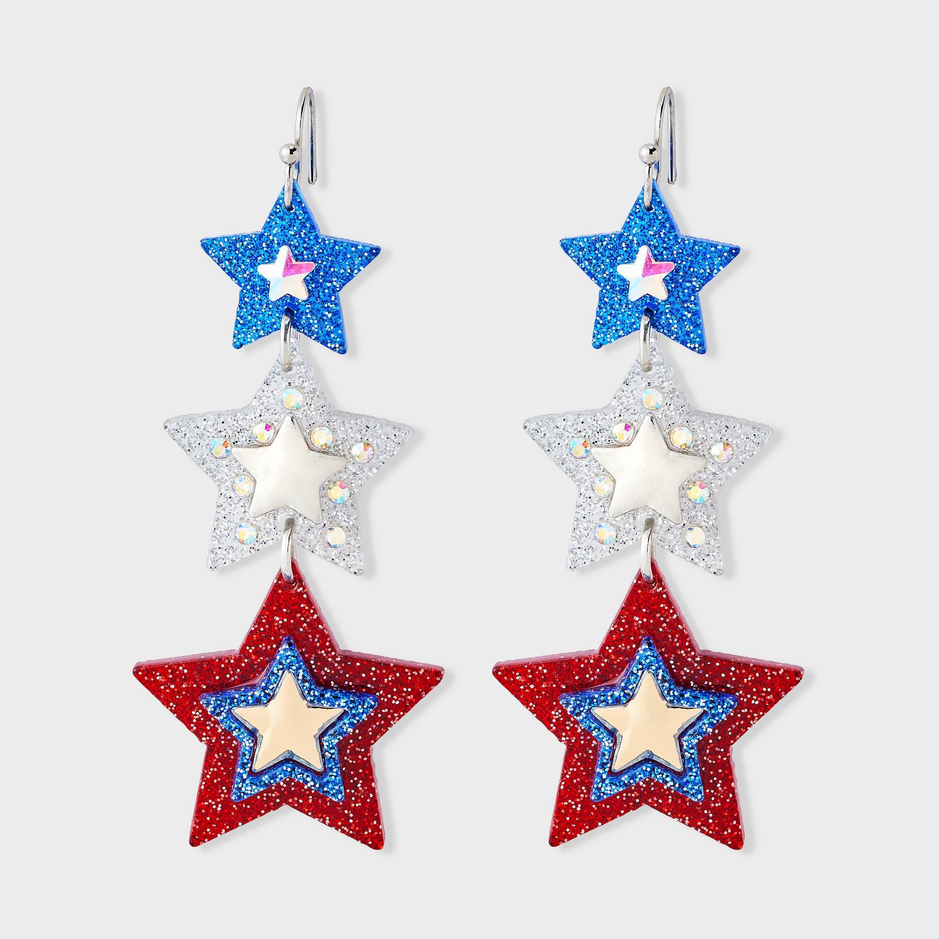 Americana Fourth of July Star Drop Earring - Silver/Multi
