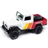 1980 Toyota Land Cruiser Pickup Truck White and Red with Stripes and Open Car Trailer 1/64 Diecast Model Car by Auto World - 3 of 4