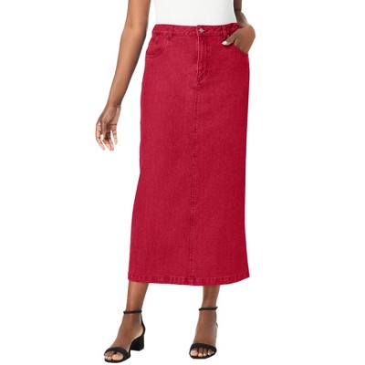 Jessica London Women's Plus Size Classic Cotton Denim Midi Skirt