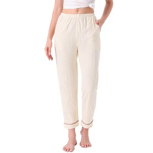 INSPIRE CHIC Women's Pajama Pants Cotton Knit Ribbed Elastic Waist Straight Leg with Pockets Loungewear - 1 of 4