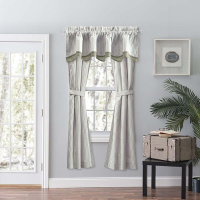 Sage Green and White Striped Polyester Cotton Rod Pocket Valance