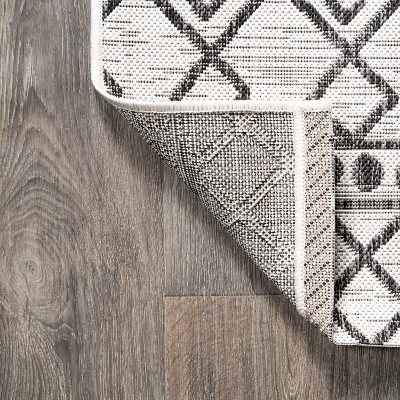 Kafel Ivory and Black Geometric Bohemian Indoor/Outdoor Rug