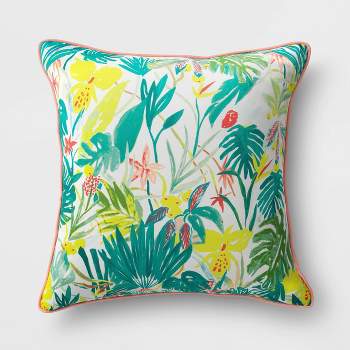 Opal Tropical Natural Woven Outdoor Throw Pillow Green/White - Opalhouse™