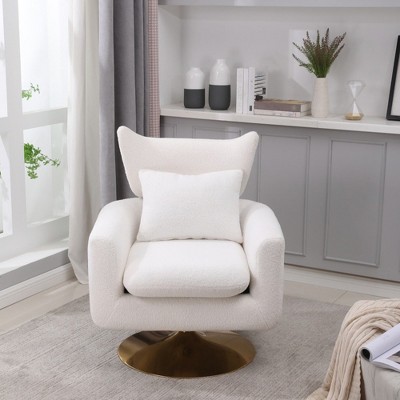 Swivel Accent Chair, Upholstered 360°Barrel Chair, Comfy Sofa Reading Chair, Single Armchair with Pillow for Living Room Bedroom Office Nursery