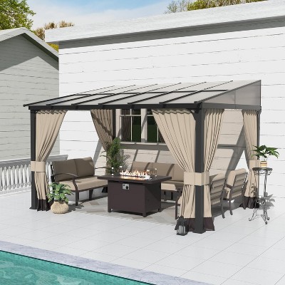 ALAULM Wall Mount Gazebo Outdoor Pergola, Hardtop Lean to Gazebo Canopy Awnings with Sloped Roof and Sturdy Steel Frame, for Patio, Deck, Backyard