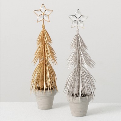 Sullivans Artificial Set of 2 Metallic Pine Trees 11.5"H Gold & Silver