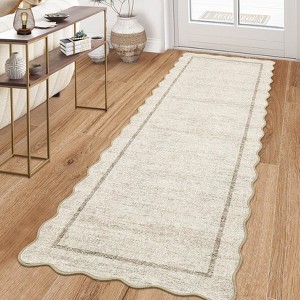 Modern Washable Area Rug, Scalloped Throw Carpet with Non Slip Backing, Low Pile Stain Resistant Floor Carpet for Living Room - 1 of 4