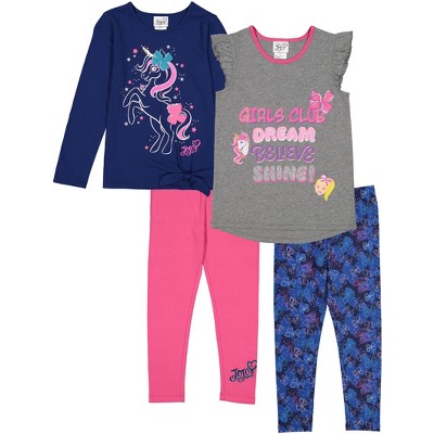 JoJo Siwa Jojo Unicorn 4 Piece Outfit Set: T-Shirt T-Shirt Leggings Pink/Grey/Blue 