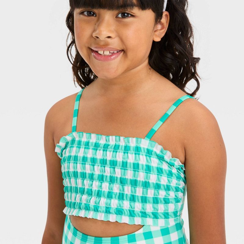 Girls&#39; &#39;Summer Jubilee&#39; Gingham Checkered One Piece Swimsuit - Cat &#38; Jack&#8482; Green, 3 of 5