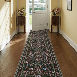 Acekool Boho Floral Washable Rug - Soft Low Pile Non-Slip Area Rug - 1 of 4