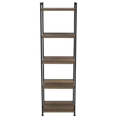Ashwood Gray 5-Shelf Narrow Bookcase with Black Metal Frame