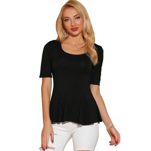 Allegra K Women's Puff Short Sleeves Scoop Neck Slim Fit Casual