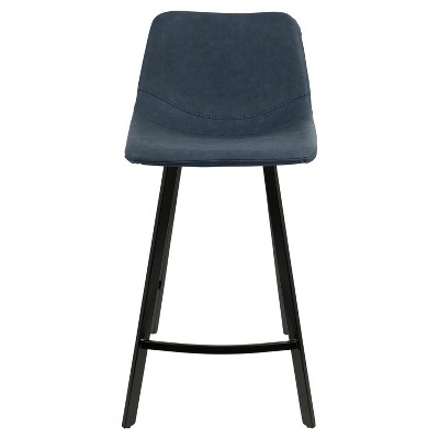 Contemporary Blue Faux Leather and Black Metal Counter Stool, Set of 2