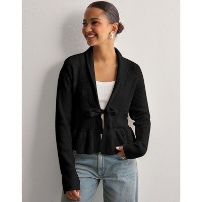 Coolmee Women's Cropped Cardigan Lightweight Draped Open Front Cardigan Long Sleeve Sweaters Peplum Knit Tops