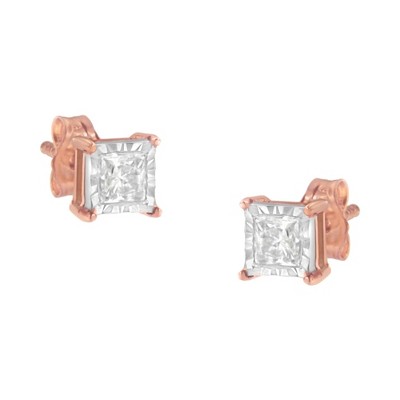 Haus of Brilliance 14K Rose Gold Plated Silver 1/2 Cttw Princess-Cut Square Diamond Stud Earrings