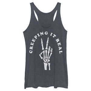 Women's CHIN UP Halloween Creepin' Real Skeleton Racerback Tank Top - 1 of 4