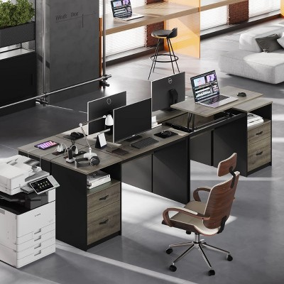 Retro Grey Oak Adjustable Height Standing Desk with Drawer and Power Outlet