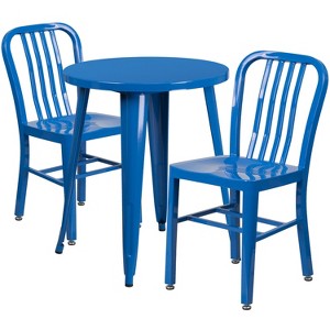 Emma and Oliver Commercial Grade 24" Round Metal Indoor-Outdoor Table Set & 2 Slat Back Chairs - 1 of 4