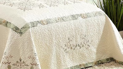 Standard Vintage Treasure Sham Ivory - Mary Jane's Home: Floral Cotton Pillow Sham, Machine Washable, 140 Thread Count