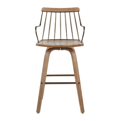 Preston White Washed Wood and Metal Swivel Counter Stool