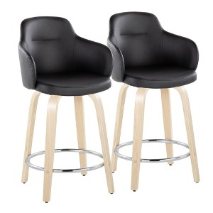 24" Fixed-Height Counter Stool with Swivel, Faux Leather Upholstery and Round Chrome Footrest, Set of 2 for Kitchen or Home Bar - 1 of 4